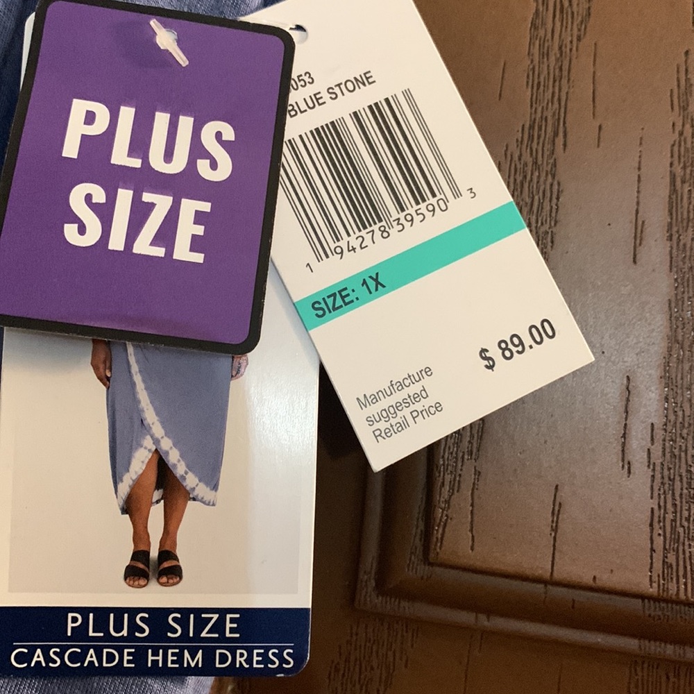 Seven7- Blue & White Cascade Hem Dress - Size 1X-NWT - Picture 4 of 5